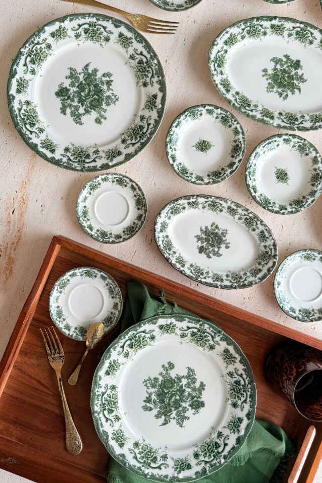 Antique green 19 Parça 6 Kişilik Porselen Kahvaltı Takımı