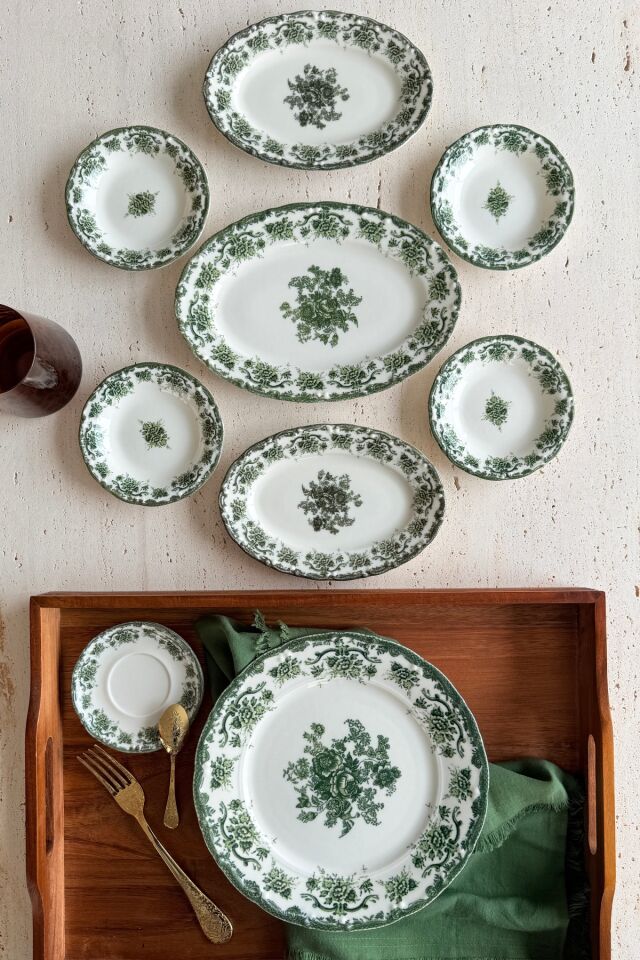 Antique green 19 Parça 6 Kişilik Porselen Kahvaltı Takımı