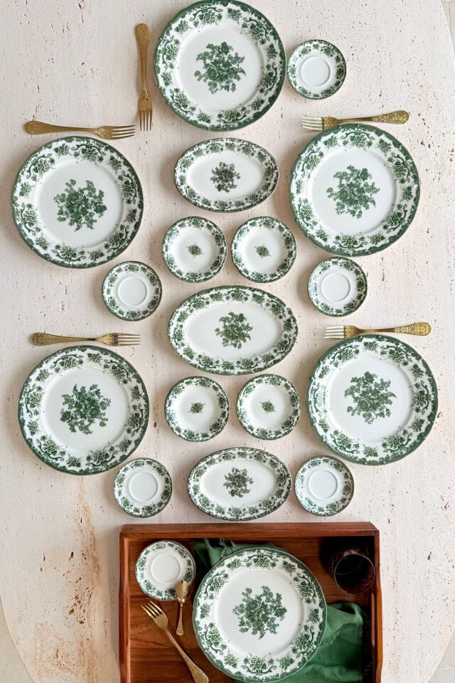 Antique green 19 Parça 6 Kişilik Porselen Kahvaltı Takımı