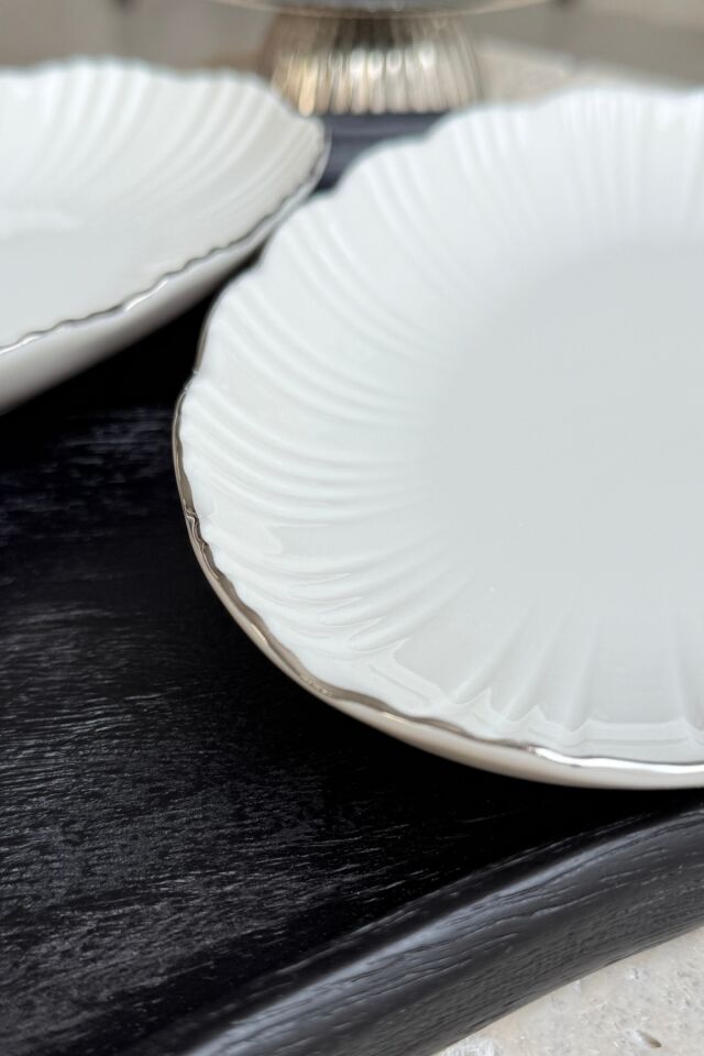 Aura Gümüş 2li 25 Cm Premium Porselen Orta Boy Kayık Sunum Servis Seti (Platin)