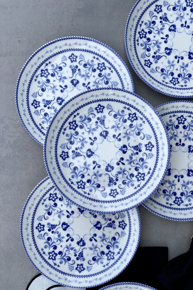 Blue Blanc 6 Kişilik 25 Cm 6'lı Mavi Klasik Porselen Servis Tabak Takımı Seti MAVİ