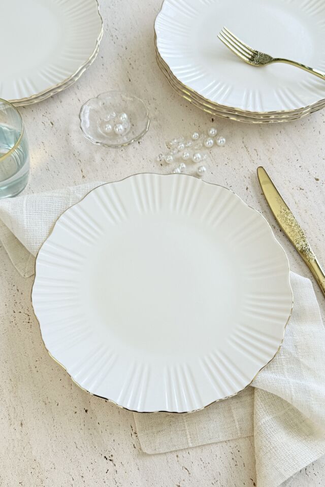 Aura Gold 6 kişilik 27 cm Premium Porselen Servis Tabağı Takımı Altın Yaldız