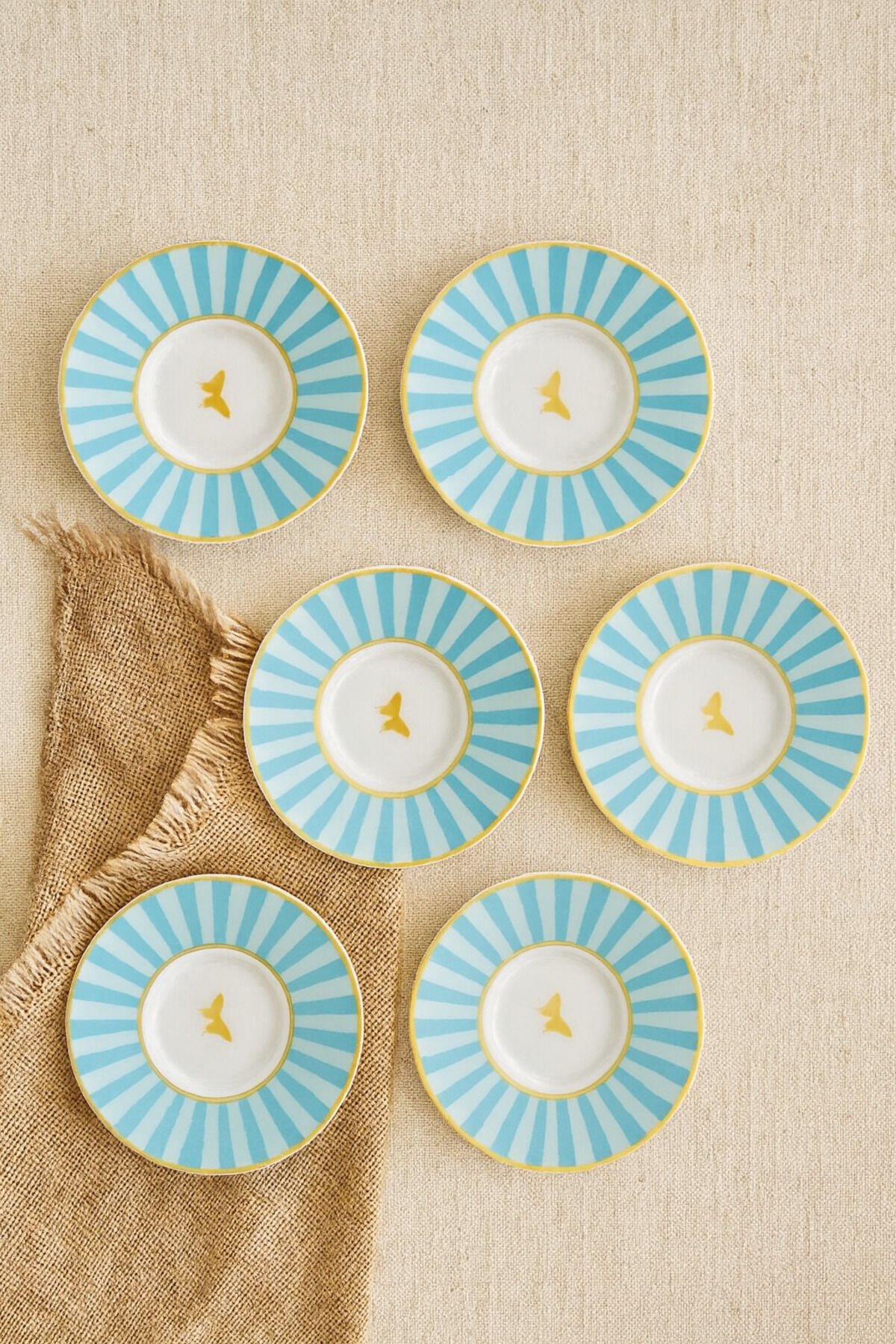 BOMONTY TURQUOISE 6 KİŞİLİK 13 CM ÇAY TABAĞI EL DEKORU PREMIUM PORSELEN