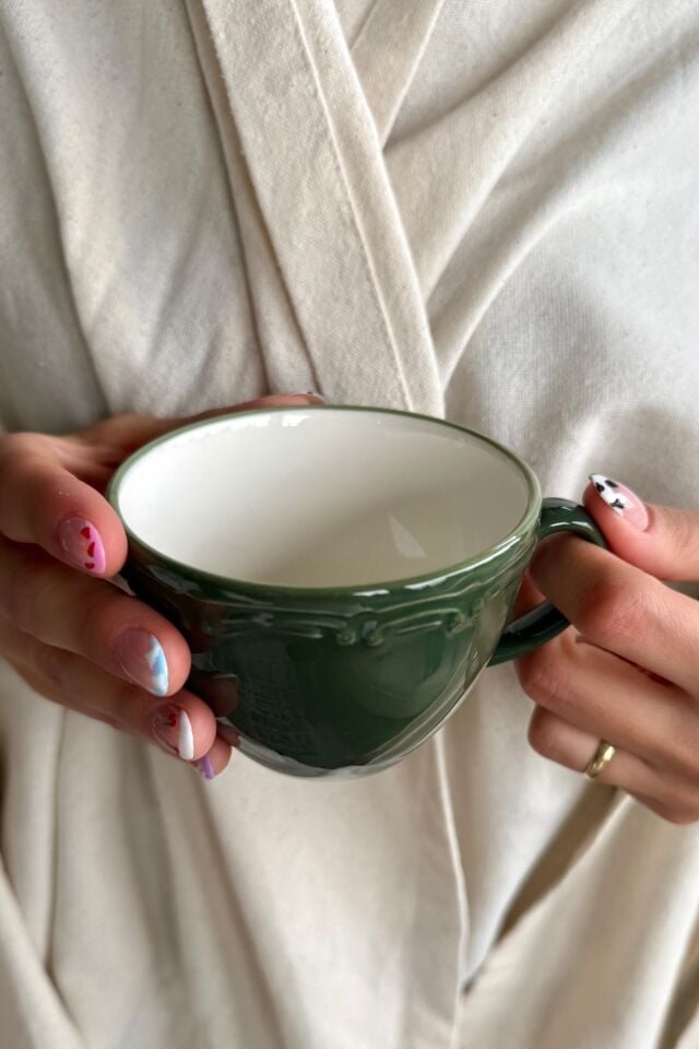 Antique Green 2 Kişilik 4 Parça Porselen Çay Fincanı Takımı 200 cc Yeşil Çiçek Desenli