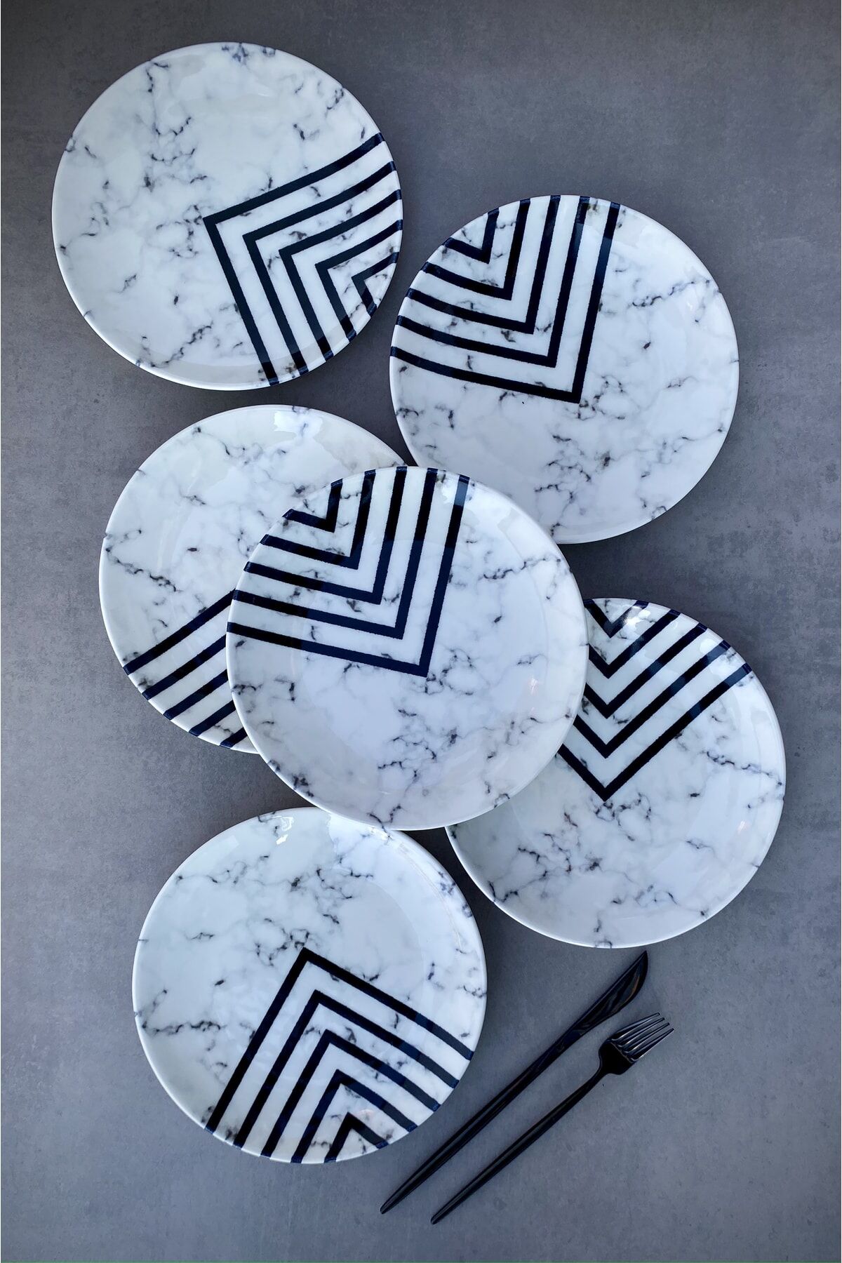 Black Marble 6 Kişilik Pasta Takımı SİYAH