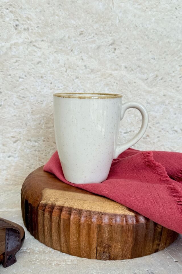 Moderna 2 Adet Büyük Boy Kupa Mug Bardak Tarçın Beneklği Krem