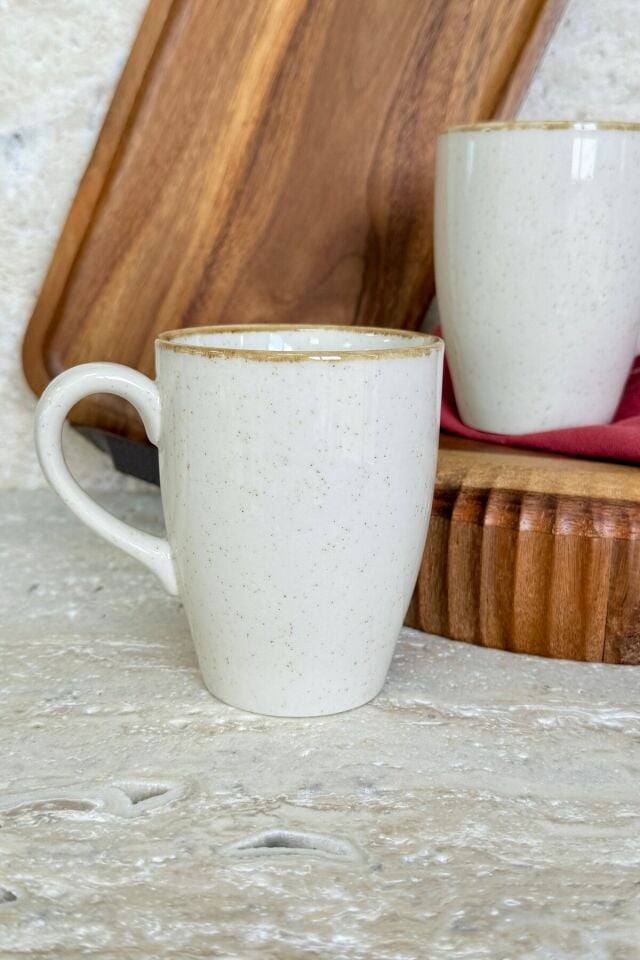Moderna 2 Adet Büyük Boy Kupa Mug Bardak Tarçın Beneklği Krem