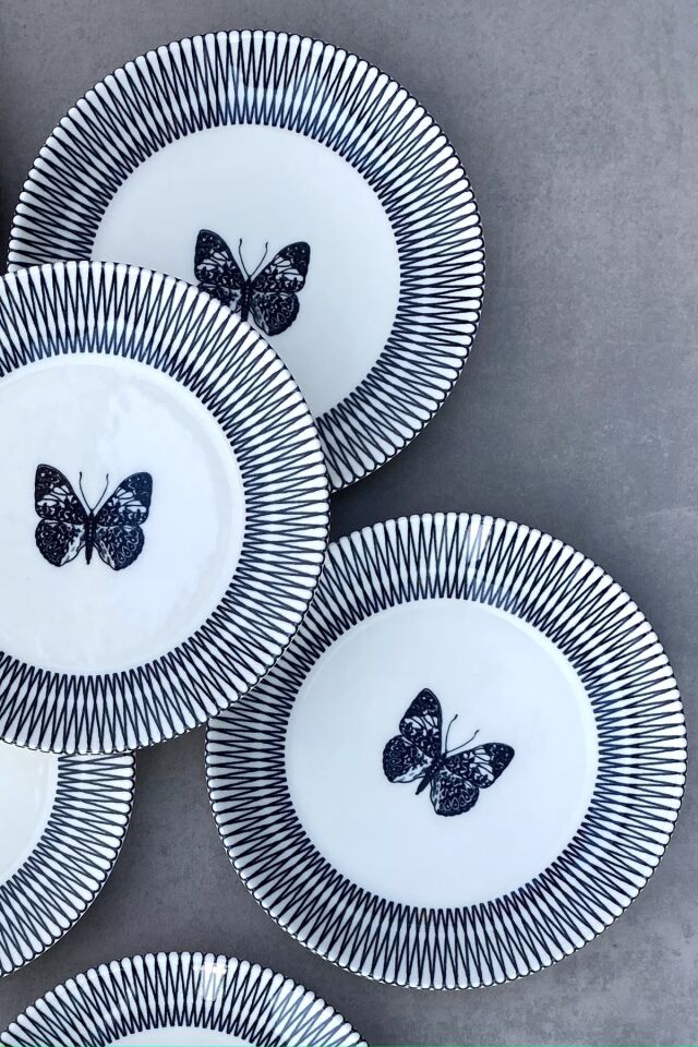 Butterfly 6 Kişilik Porselen Pasta Takımı SİYAH