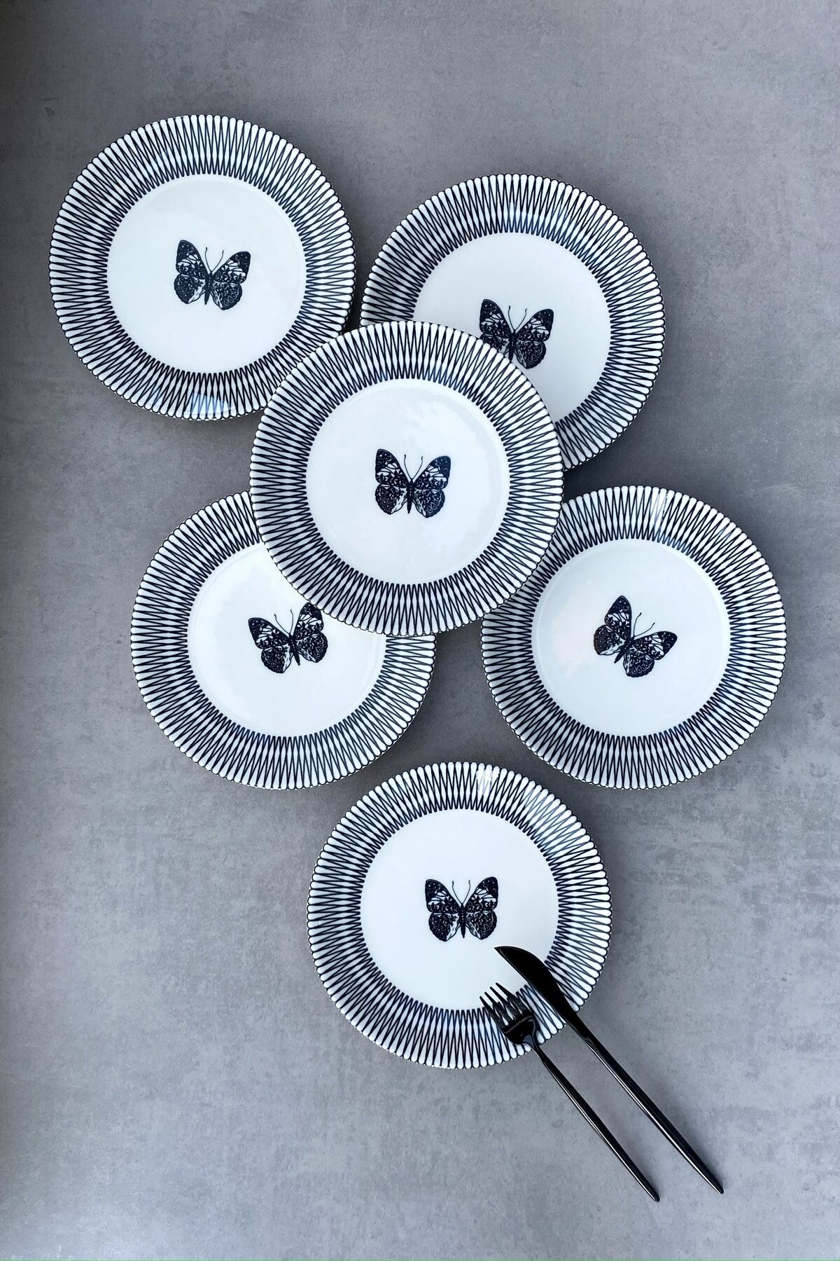 Butterfly 6 Kişilik Porselen Pasta Takımı SİYAH