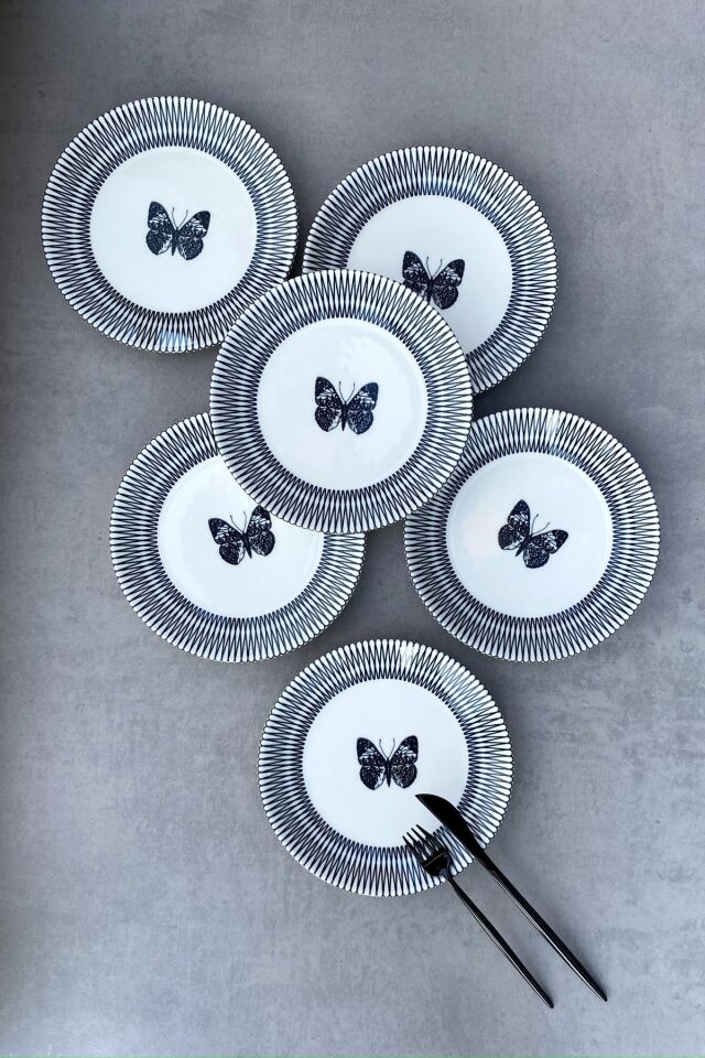 Butterfly 6 Kişilik Porselen Pasta Takımı SİYAH
