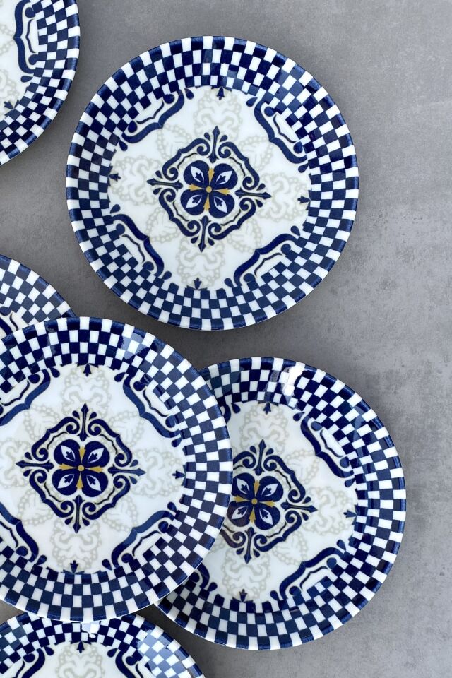 Yakamoz 6 Kişilik Porselen Pasta Takımı. MAVİ