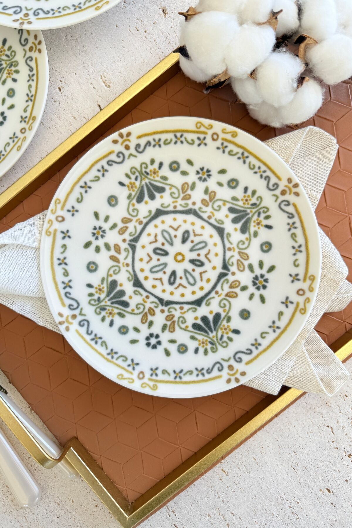 Harmoni 6 kişilik 19 cm Özel Tasarım Premium Porselen Pasta Tabağı Takımı yeşil