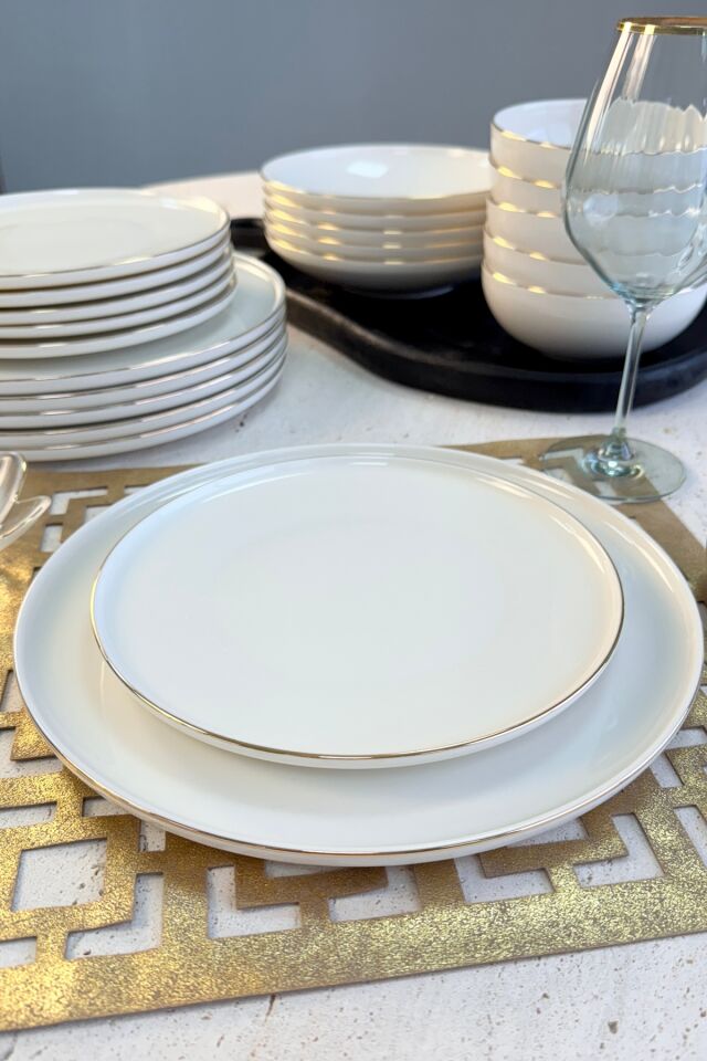 Elegance Maria Gold Porselen 24 Parça 6 Kişilik Yemek Takımı (ALTIN DETAY)