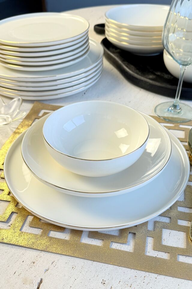 Elegance Maria Gold Porselen 24 Parça 6 Kişilik Yemek Takımı (ALTIN DETAY)
