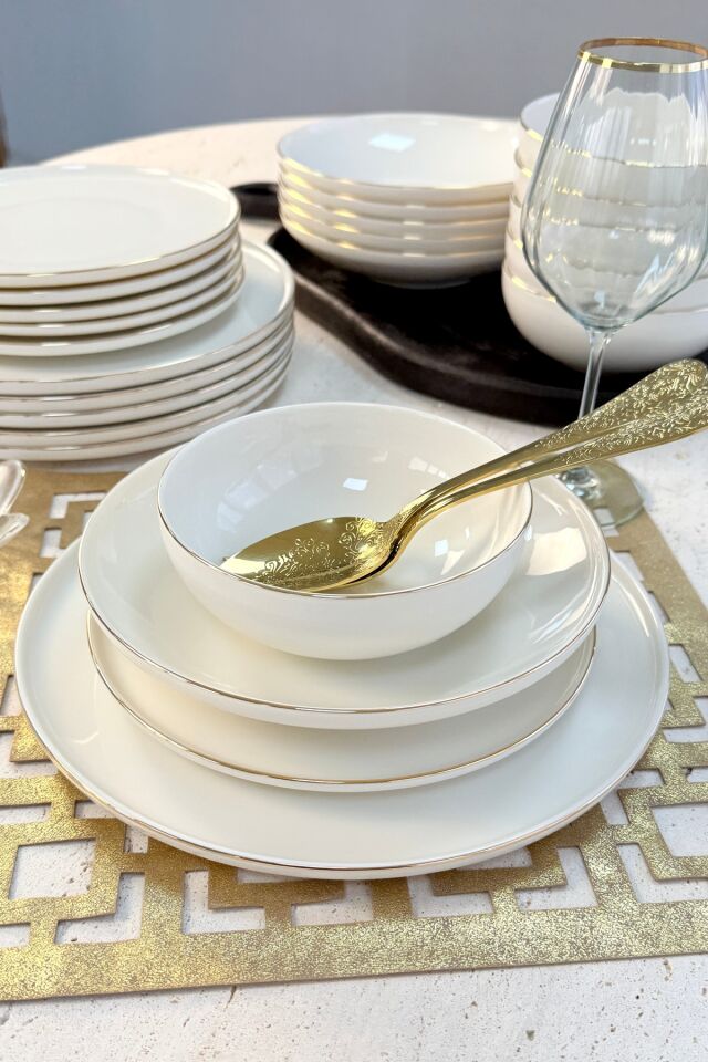 Elegance Maria Gold Porselen 24 Parça 6 Kişilik Yemek Takımı (ALTIN DETAY)