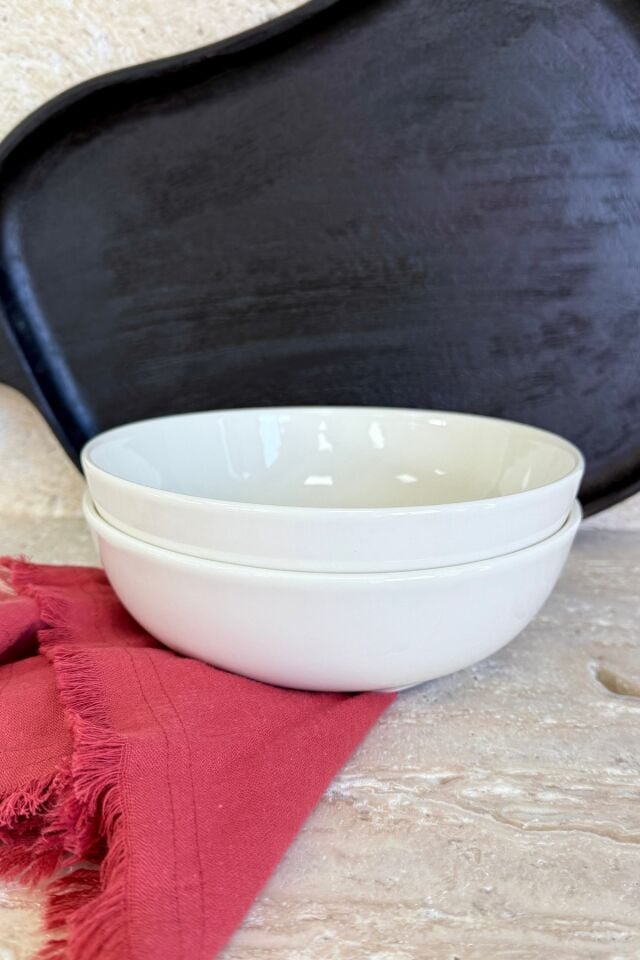 Modern Krem 19 cm 2'li Derin Premium Porselen Salata Kasesi Sunum Seti