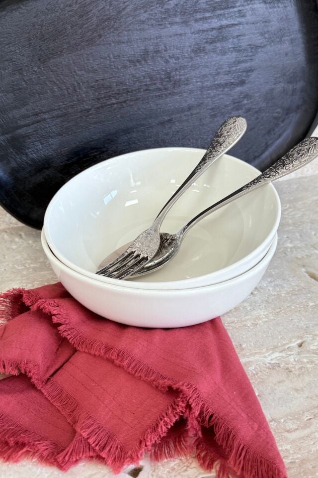 Modern Krem 19 cm 2'li Derin Premium Porselen Salata Kasesi Sunum Seti
