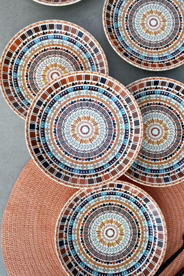Bohemian 6 Kişilik Porselen Pasta Takımı Turuncu