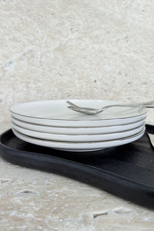 Modern Gümüş Krem 4 Kişilik 27 Cm Premium Porselen Servis Tabağı Takımı
