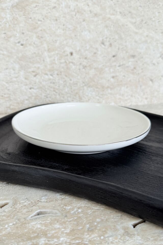 Modern Gümüş Krem 4 Kişilik 21 Cm Premium Porselen Pasta Tabağı Sunum Seti