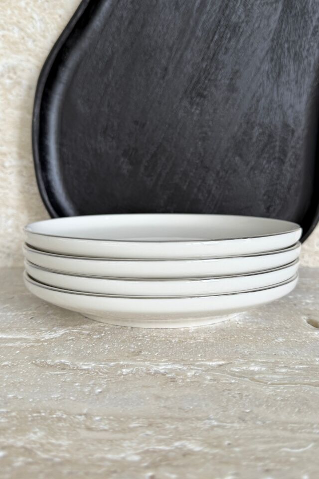 Modern Gümüş Krem 4 Kişilik 21 Cm Premium Porselen Pasta Tabağı Sunum Seti