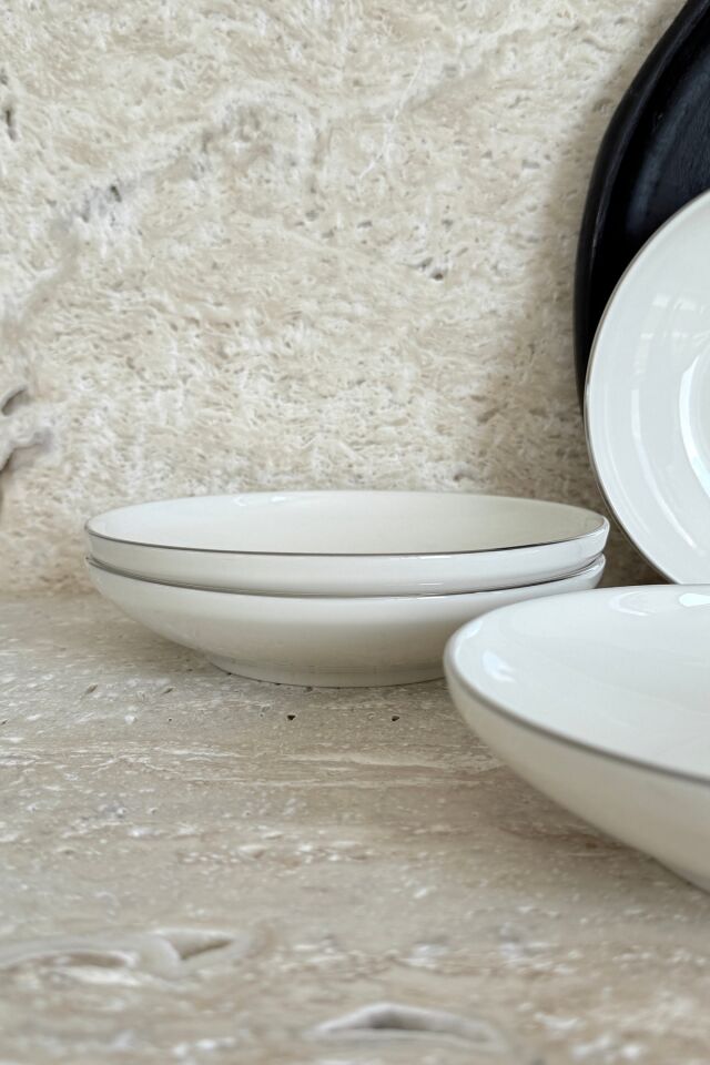 Modern Gümüş Krem 4 Kişilik 19 Cm Porselen Çukur Yemek Tabağı Seti