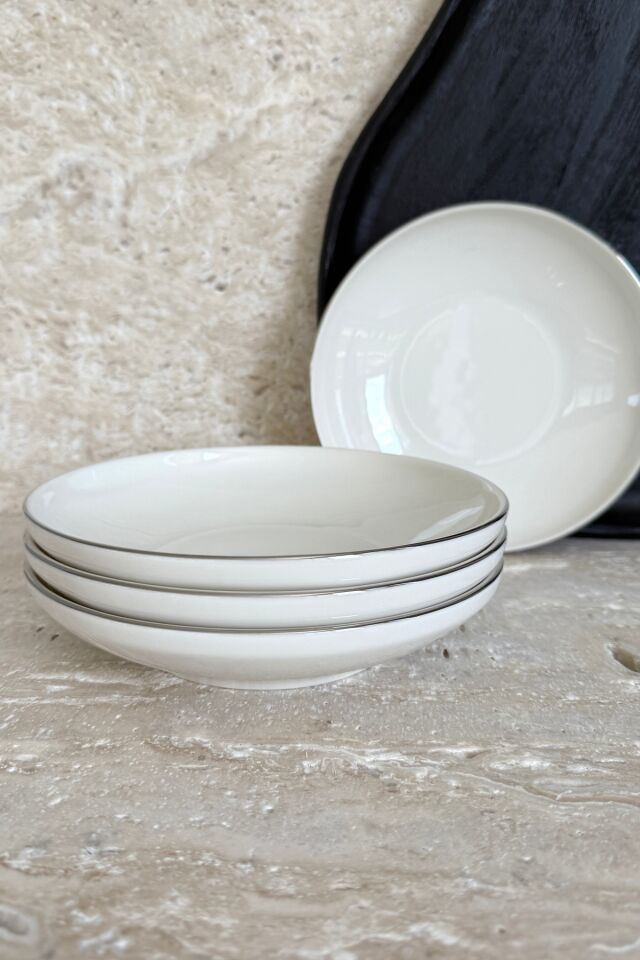 Modern Gümüş Krem 4 Kişilik 19 Cm Porselen Çukur Yemek Tabağı Seti