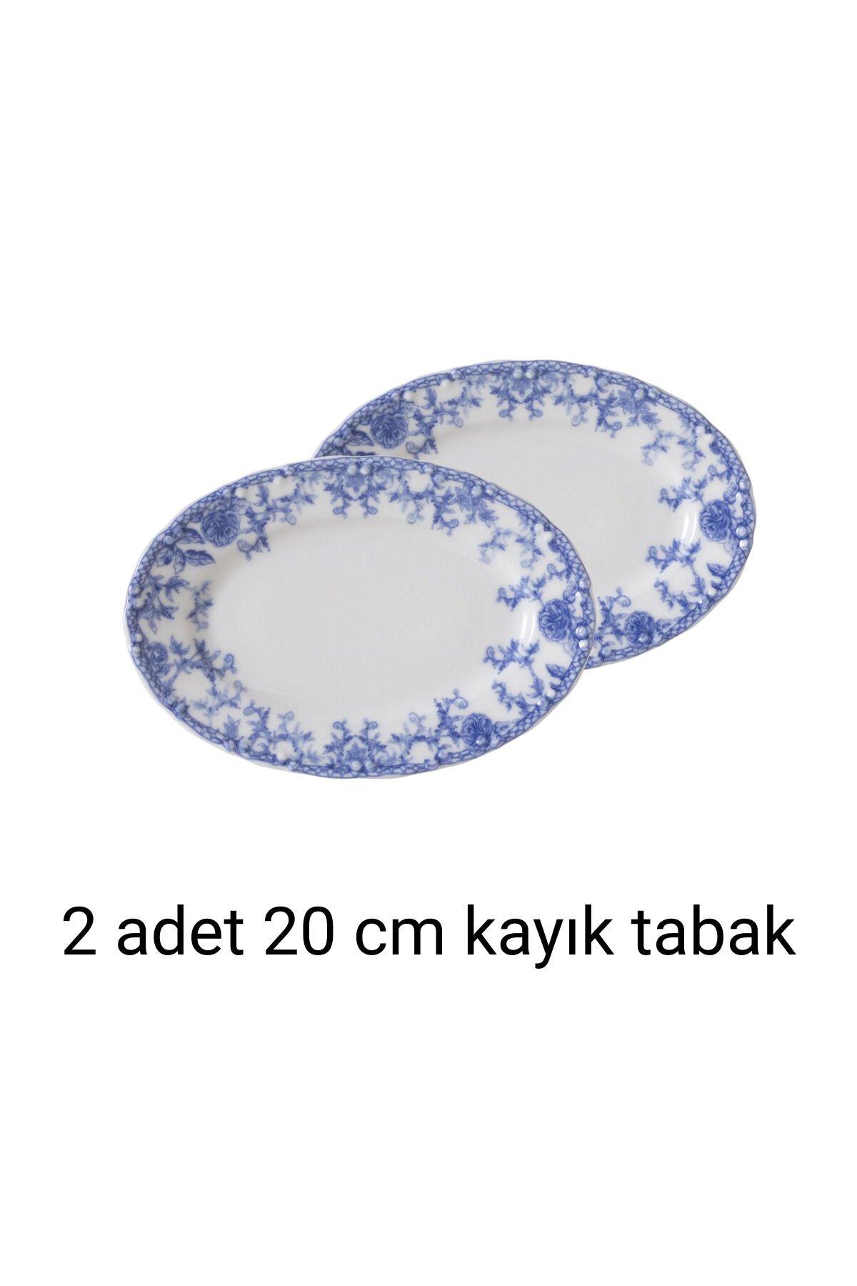 Blue Dream 2'li 20 Cm Küçük Boy Porselen Mavi Klasik Kahvaltılık Kayık Tabak Servis Seti (2 ADET)