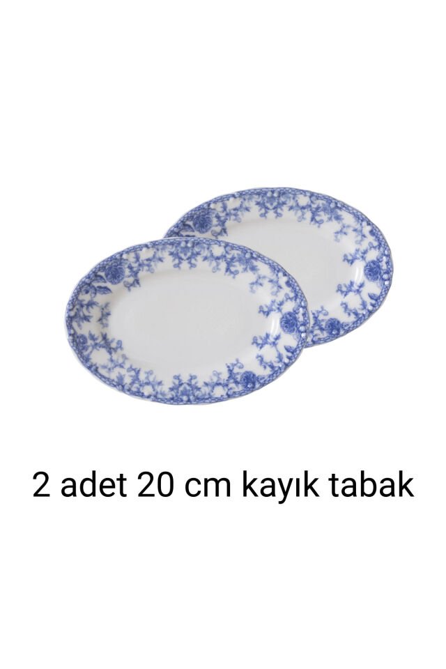 Blue Dream 2'li 20 Cm Küçük Boy Porselen Mavi Klasik Kahvaltılık Kayık Tabak Servis Seti (2 ADET)