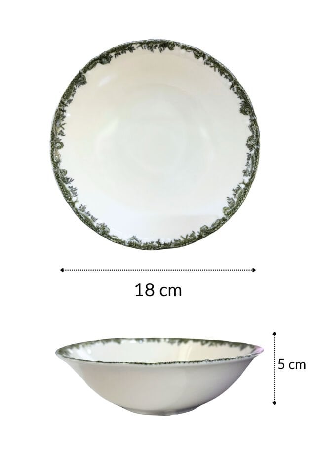 Antique Green 2li 18 Cm Premium Porselen Orta Boy Salata Kasesi Sunum Servis Seti Yeşil Çiçekli
