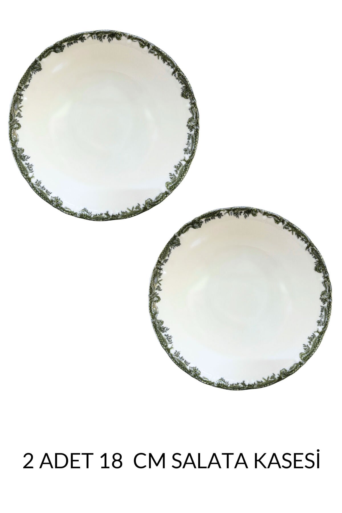 Antique Green 2li 18 Cm Premium Porselen Orta Boy Salata Kasesi Sunum Servis Seti Yeşil Çiçekli