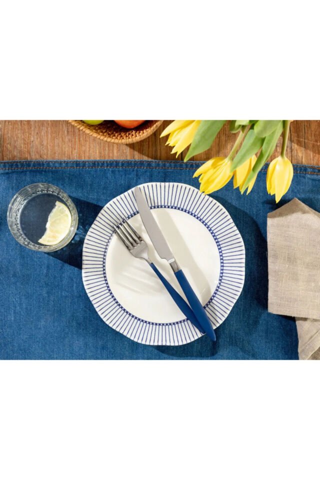 Clover Ring Porselen Pasta Tabağı 20 Cm Beyaz - Mavi 1 ADET