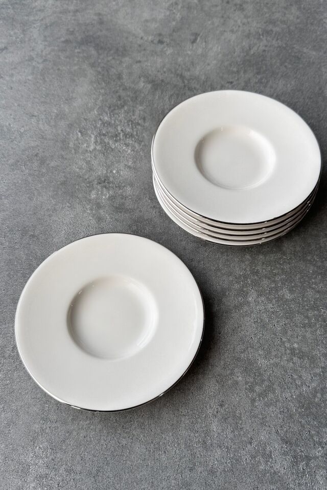 Modern Gümüş Krem 6 Parça 11 Cm 6 Kişilik Premium Porselen Gümüş Yaldızlı Çay Tabağı Takımı