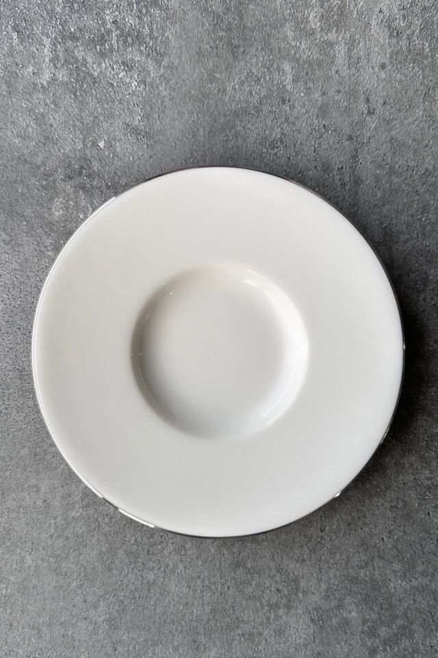 Modern Gümüş Krem 6 Parça 11 Cm 6 Kişilik Premium Porselen Gümüş Yaldızlı Çay Tabağı Takımı