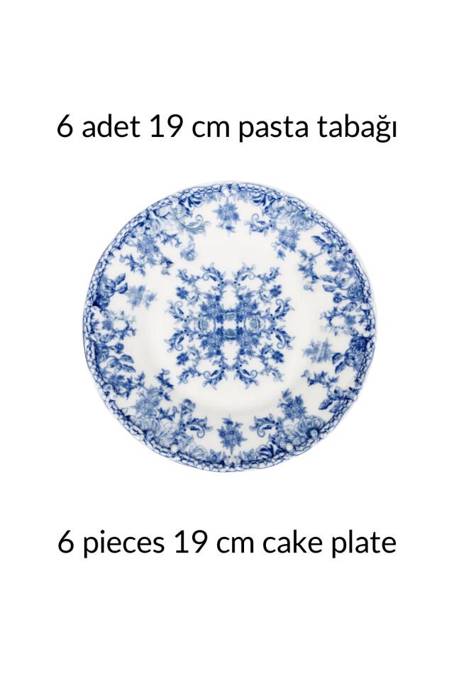 Blue Dream 6 Adet 19 Cm Porselen Mavi Klasik Pasta Tatlı Tabağı Servis Seti