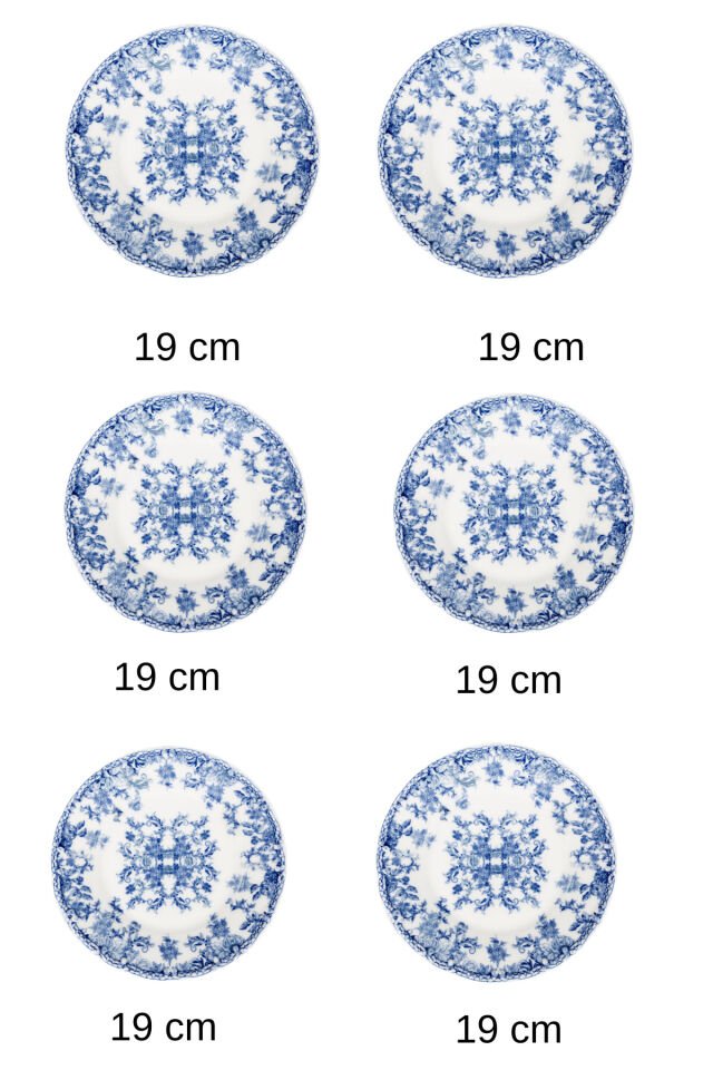 Blue Dream 6 Adet 19 Cm Porselen Mavi Klasik Pasta Tatlı Tabağı Servis Seti