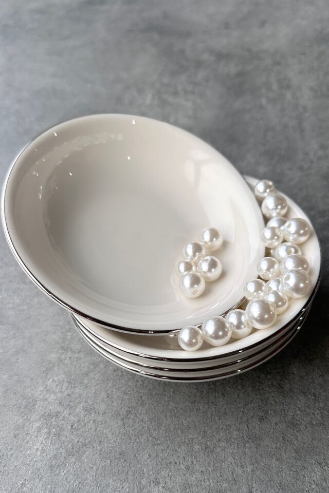 Modern Gümüş 4'lü Premium Porselen 11 cm Çerezlik Sosluk kase seti