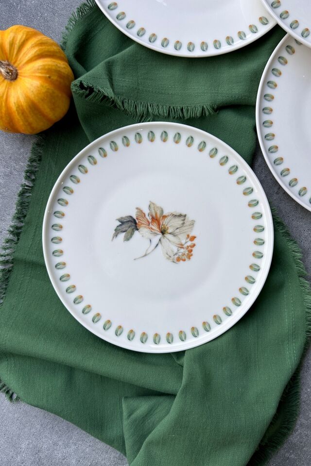Bianco 6 kişilik 21 cm Özel Tasarım Premium Porselen Kahvaltı Pasta Tabağı Takımı Çiçek Desenli