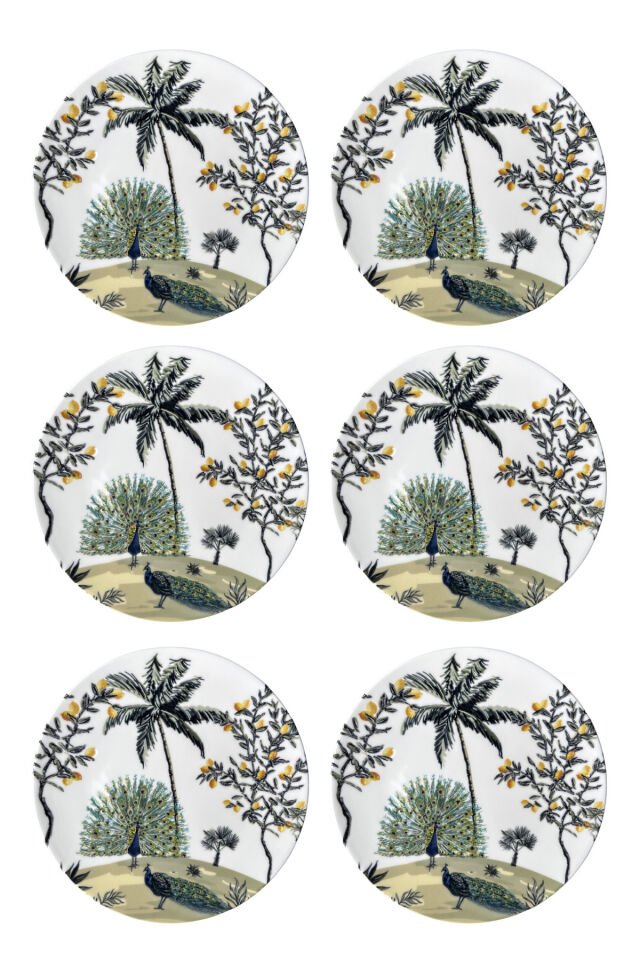 Tavus 6 Parça 6 Kişilik Premium Porselen 25 Cm Limon Desenli Servis Tabağı Takımı
