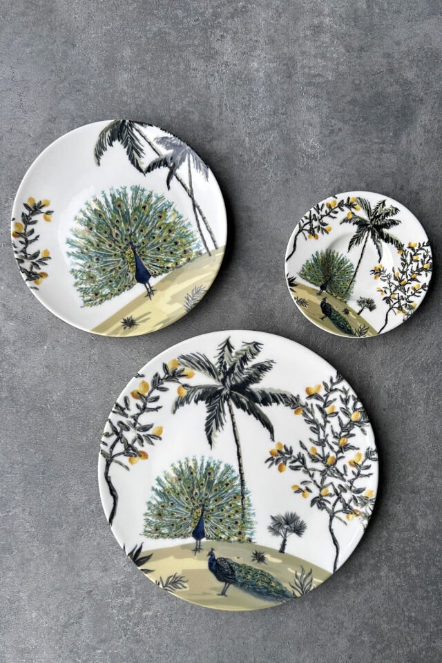 Tavus 6 Parça 6 Kişilik Premium Porselen 25 Cm Limon Desenli Servis Tabağı Takımı