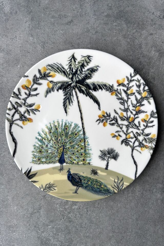 Tavus 6 Parça 6 Kişilik Premium Porselen 25 Cm Limon Desenli Servis Tabağı Takımı