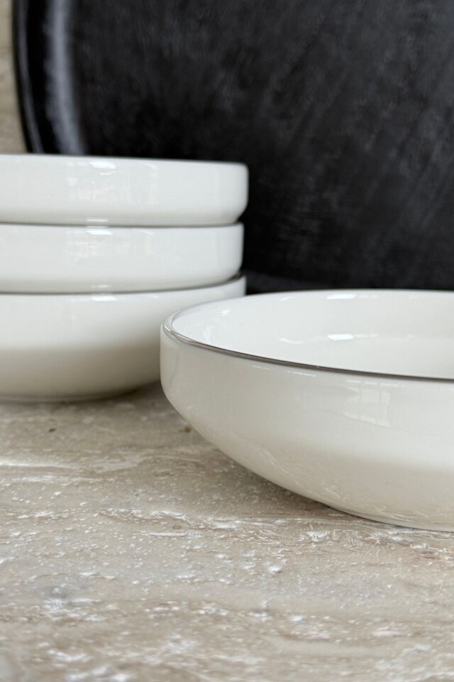 Modern Gümüş Krem 4 Kişilik 15 Cm Premium Porselen Çorba Kasesi Seti