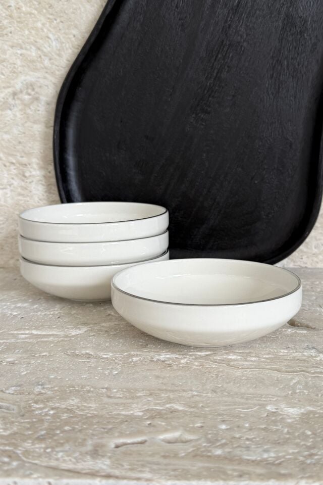 Modern Gümüş Krem 4 Kişilik 15 Cm Premium Porselen Çorba Kasesi Seti