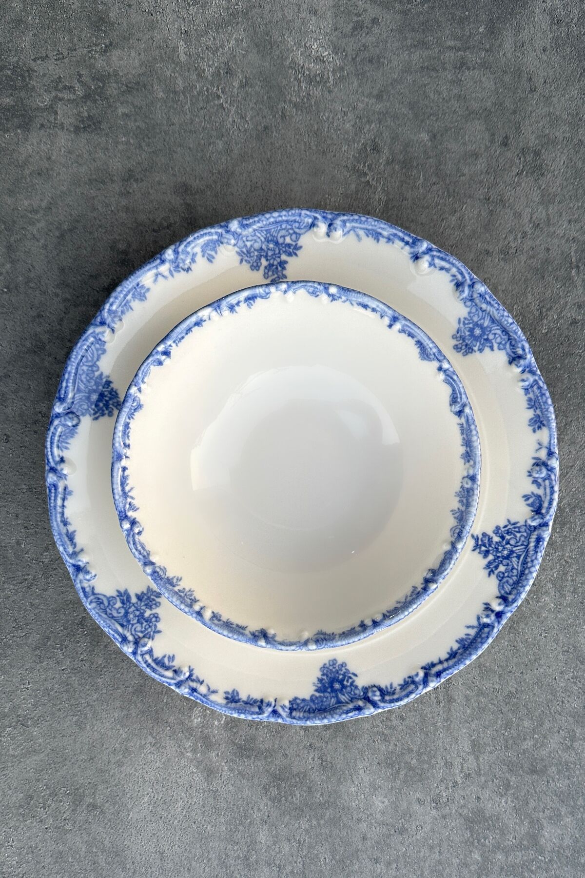 Antique Baby Blue 6 kişilik 14 cm Özel Tasarım Premium Porselen Çorba Kasesi Takımı Mavi