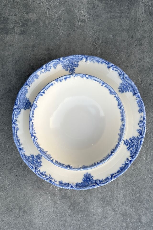 Antique Baby Blue 6 kişilik 14 cm Özel Tasarım Premium Porselen Çorba Kasesi Takımı Mavi