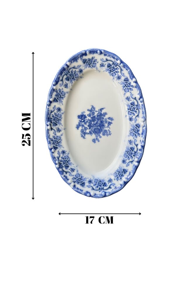 Antique Baby Blue 2li 25 Cm Premium Porselen Orta Boy Kayık Sunum Servis Seti Mavi