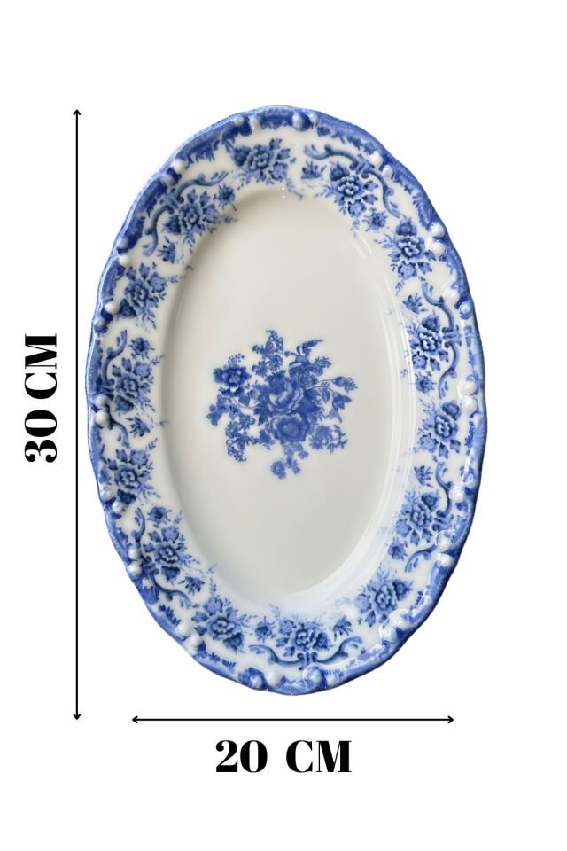 Antique Baby Blue 2li 30 Cm Premium Porselen Büyük Boy Kayık Sunum Servis Seti Mavi