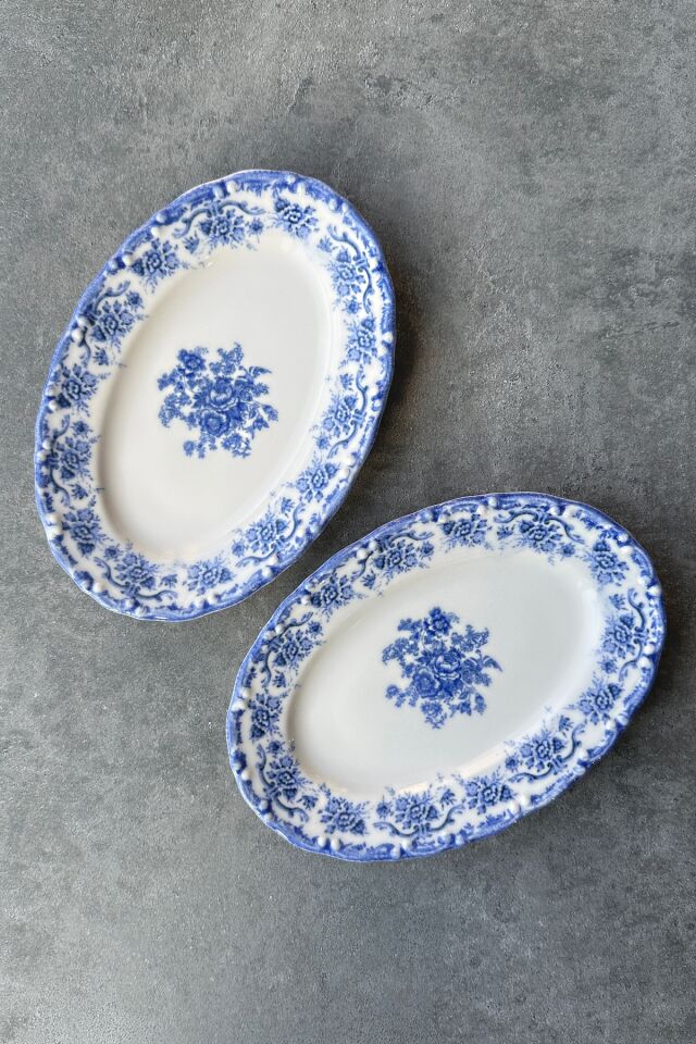 Antique Baby Blue 2li 20 Cm Premium Porselen Küçük Boy Kahvaltılık Kayık Sunum Servis Seti Mavi