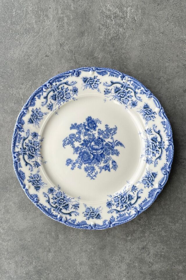Antique Baby Blue 24 Parça 6 Kişilik Premium Porselen Yemek Takımı Özel Vintage Mavi Çiçek