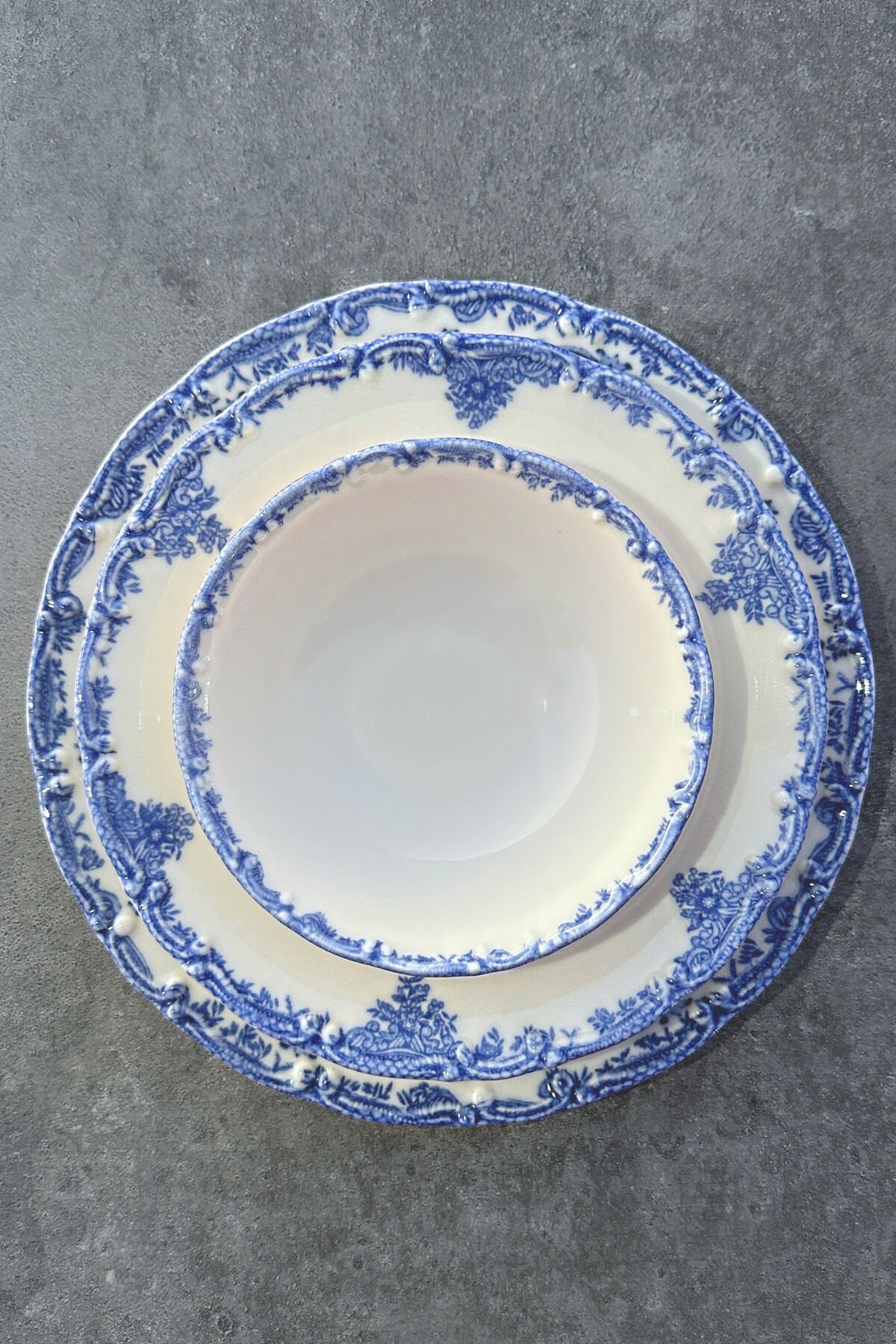 Antique Baby Blue 24 Parça 6 Kişilik Premium Porselen Yemek Takımı Özel Vintage Mavi Çiçek